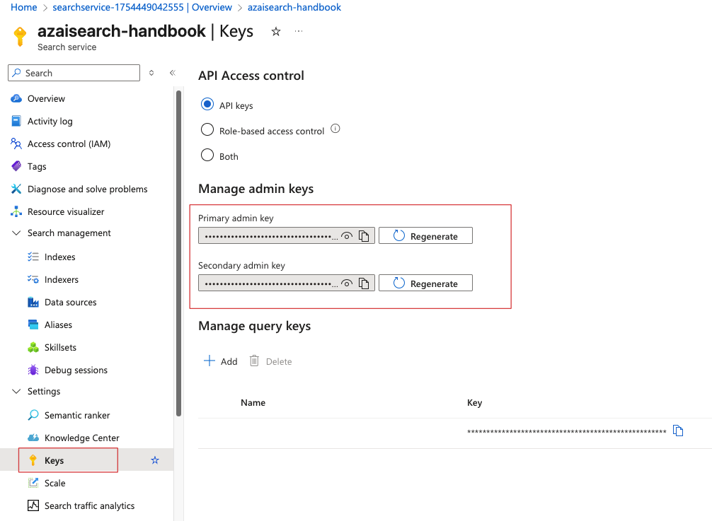 Azure AI Search Service Keys