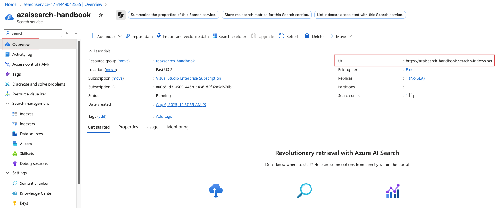 Azure AI Search Service URL